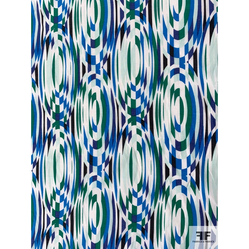 Geometric Circles Cotton and Silk Shirting – Blue / Green / Purple / Black / White Fabric by the Yard