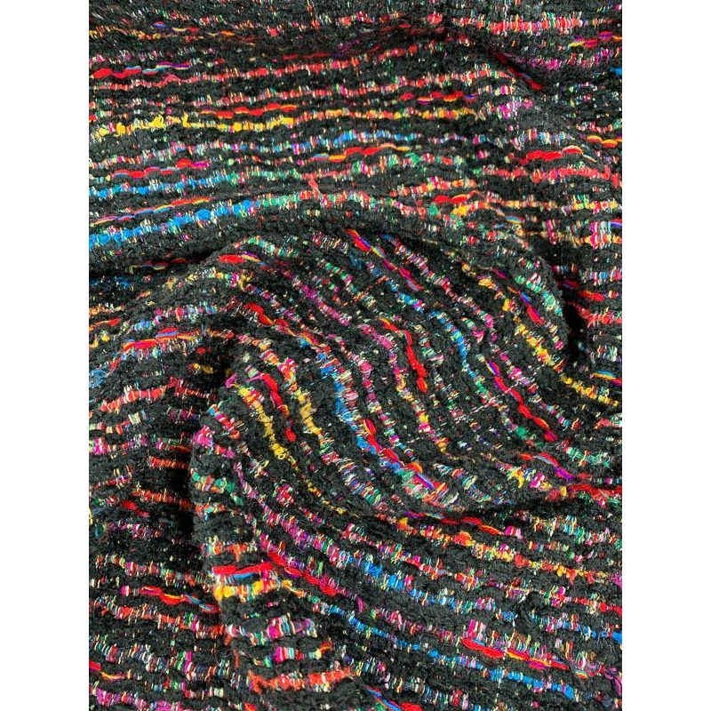 Italian Rainbow Woven Tweed Suiting – Black / Multicolor Fabric by the Yard