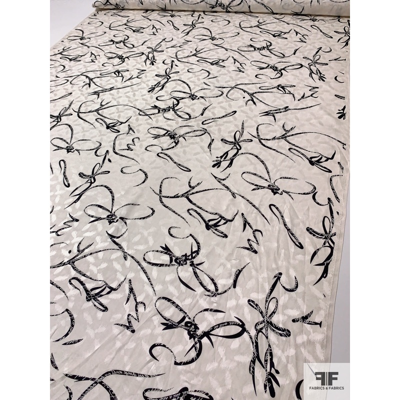 Prabal Gurung Painterly Brushstroke Ribbons Printed Silk Charmeuse Jacquard – Ivory / Black Fabric by the Yard