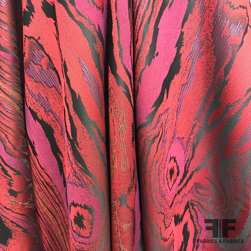 Swirl Metallic Brocade – Red/Black/Pink Fabric by the Yard
