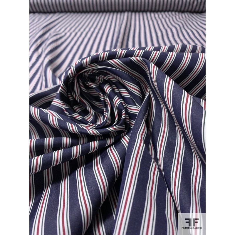 Vertical Striped Cotton Shirting – Navy / Maroon / Off-White Fabric by the Yard