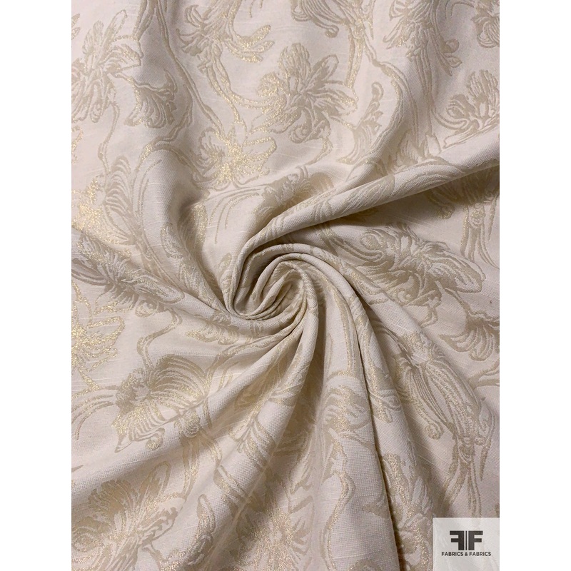 Vine Floral Metallic Brocade – Ivory / Gold Fabric by the Yard