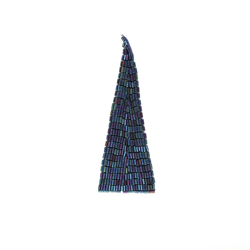 Vintage Blue Iris Bugle Beaded Triangle Applique – 5″ x 1.875″