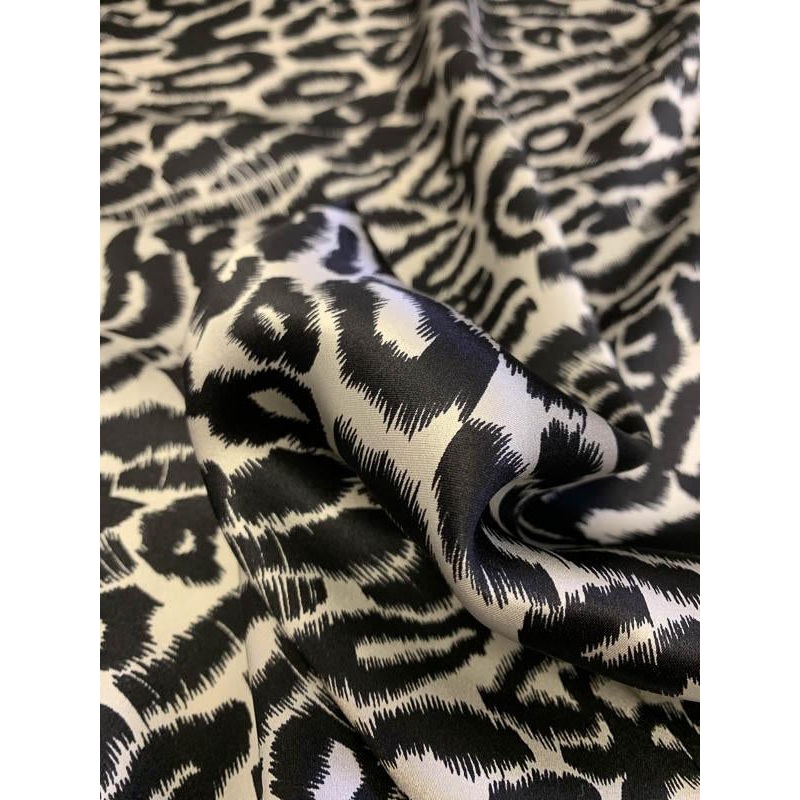 Animal Pattern Printed Silk Charmeuse – Black / Pale Grey Fabric by the Yard