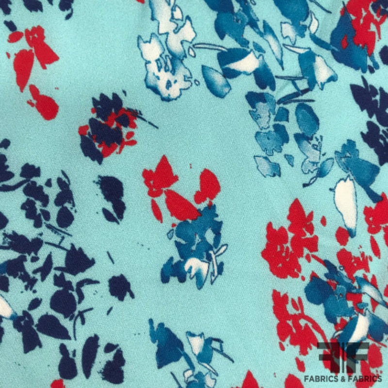 Floral Printed Silk Georgette – Blue/Red Fabric by the Yard