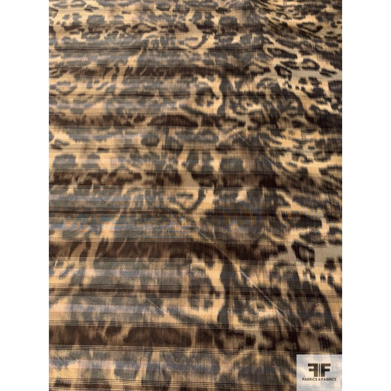 Hazy Animal Pattern and Striped Warp Printed Polyester Taffeta – Tan / Brown / Coral Fabric by the Yard