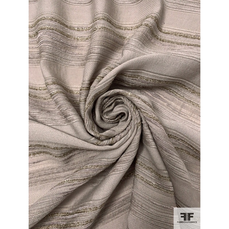 Italian Chenille and Shimmer Striped Challis – Soft Khaki Fabric by the Yard