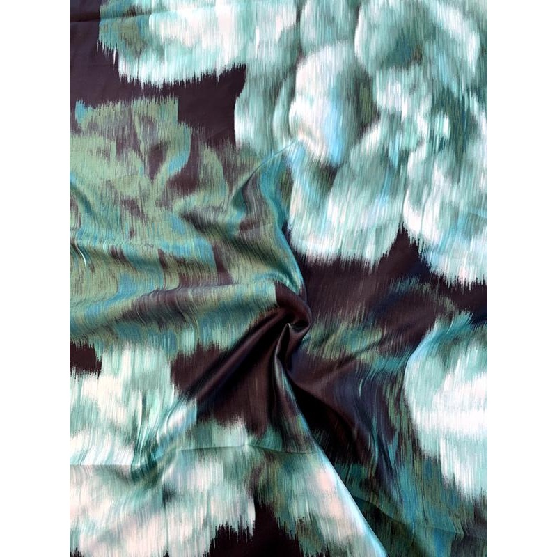 Italian Large Scale Hazy Floral Lightweight Silk Zibeline Panel – Greens / Black Fabric by the Panel