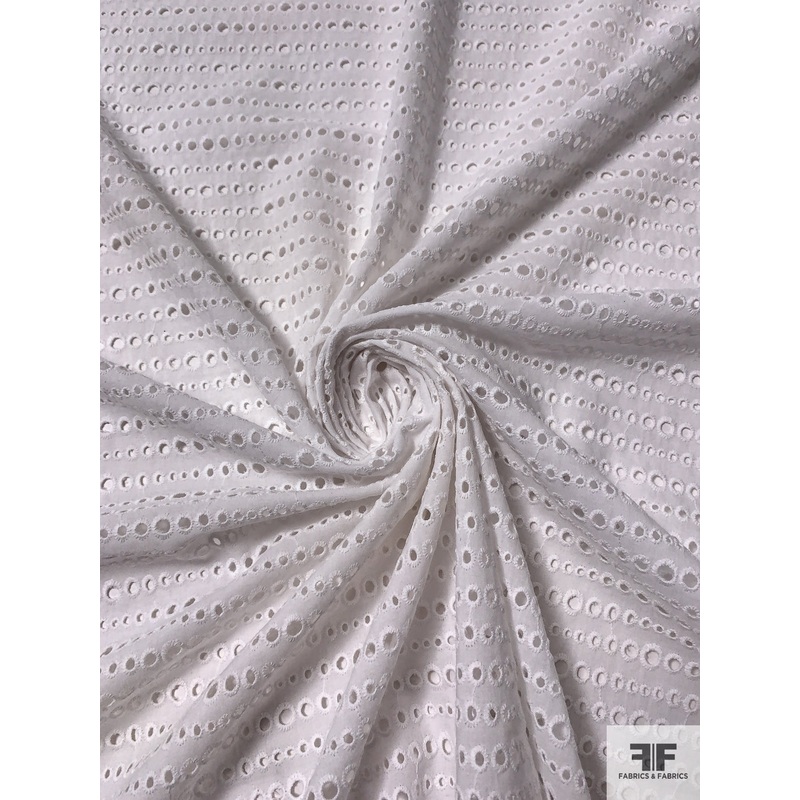 Made in Spain Circles Embroidered Eyelet Cotton Voile – White Fabric by the Yard