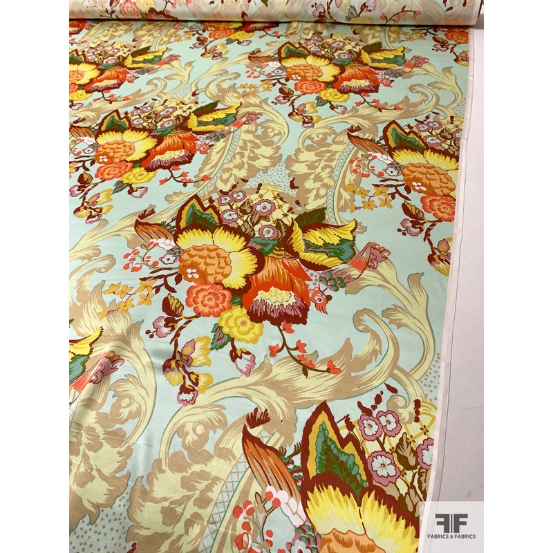 Ornate Flower Vase Printed Silk Charmeuse – Multicolor Fabric by the Yard