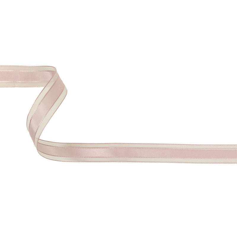 Pale Pink Woven Ribbon with Sheer Organza Borders – 0.75″