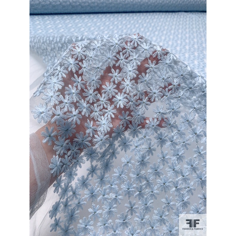 Small Florals Embroidered Tulle – Baby Blue Fabric by the Yard