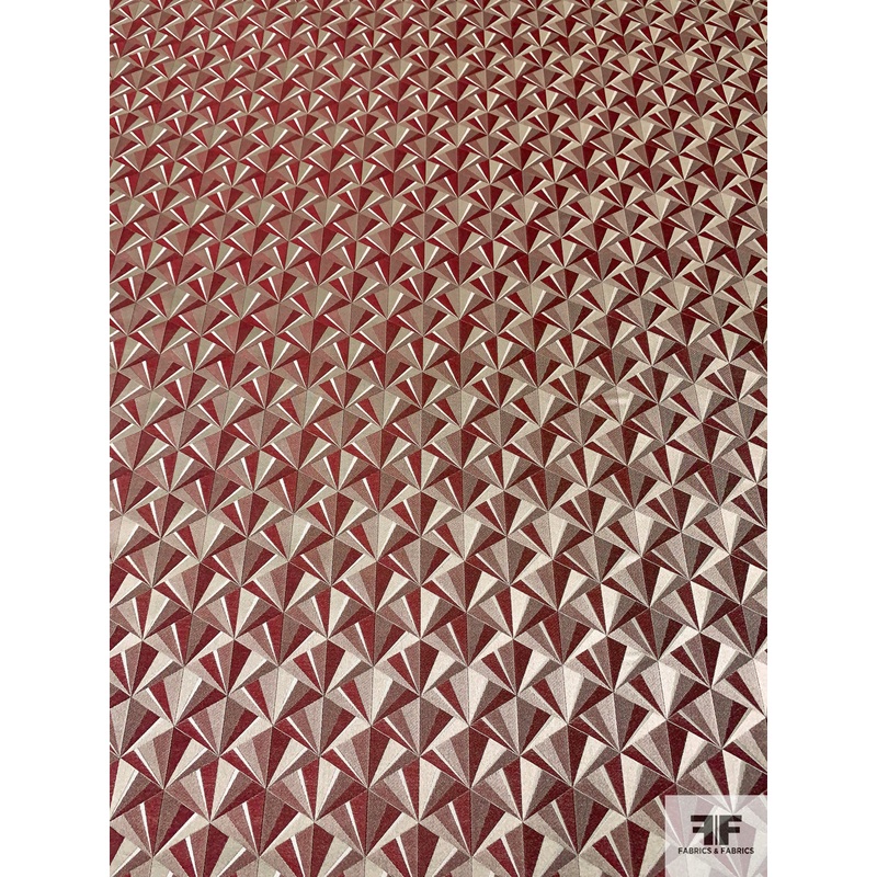 Triangle Mosaic Silk Necktie Jacquard Brocade – Muted Red / Light Taupe Fabric by the Yard