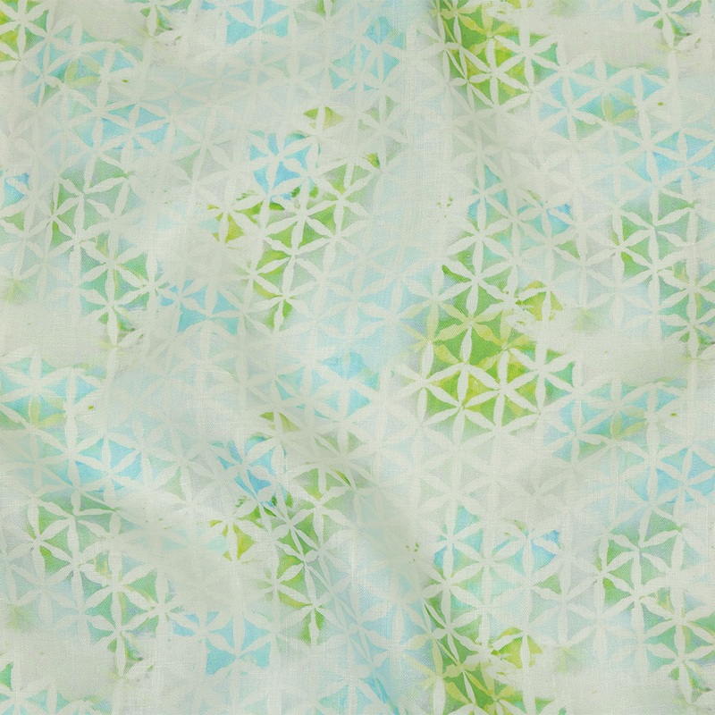 Turquoise, Lime and White Floral Geometry Medium Weight Linen Woven