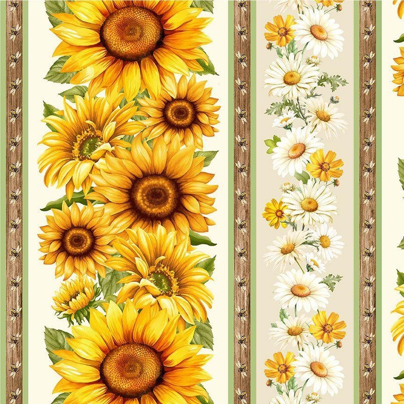 You Are My Sunshine – CD3882- Cream – Sunflower 11″ stripe – Border Print