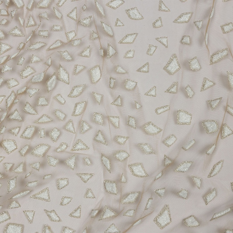 3D Puffy Glitter Tulle – Caramel and White Geometric Gradient