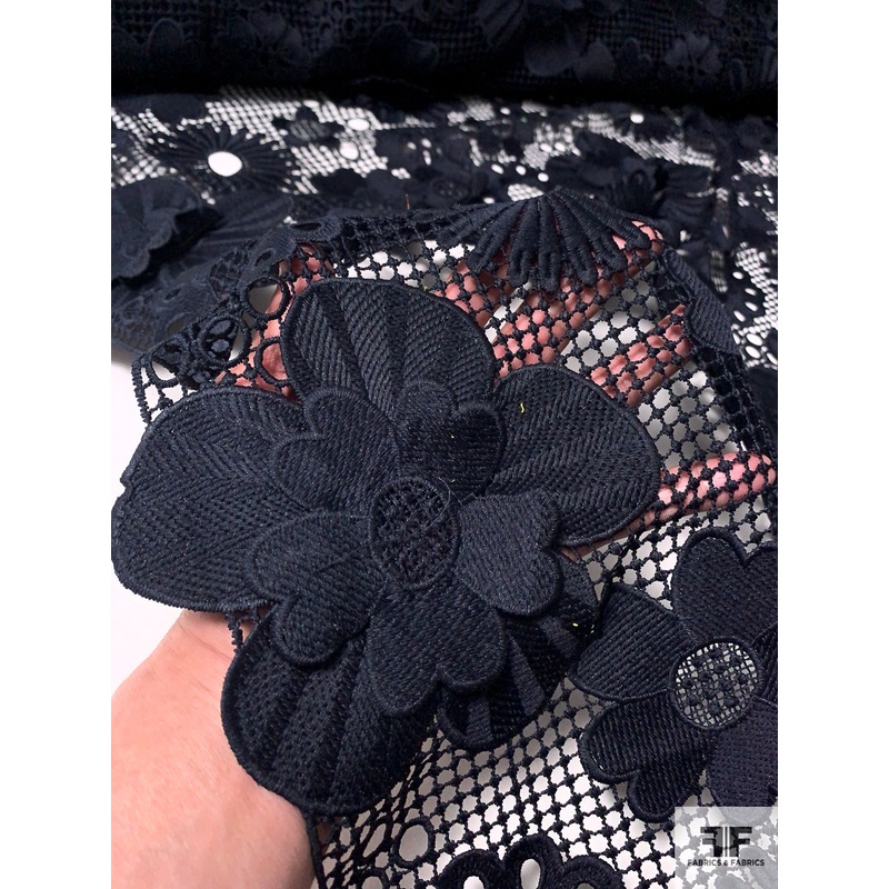 3D Youthful Floral Guipure Lace – Navy Fabric by the Yard