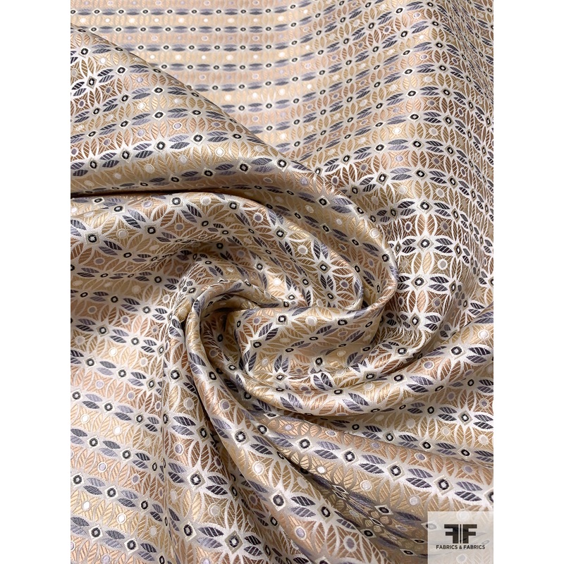 Circle Lattice Silk Necktie Jacquard Brocade – Beige / Greys / Light Grey Fabric by the Yard