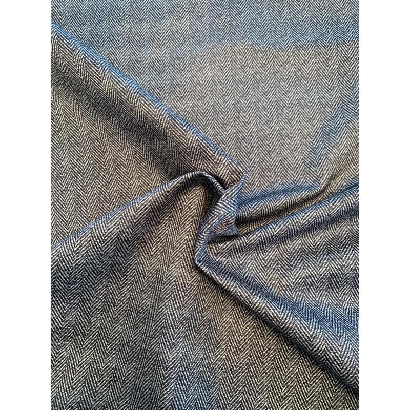 Classic Herringbone Printed Cotton Twill – Black / Grey Fabric by the Yard