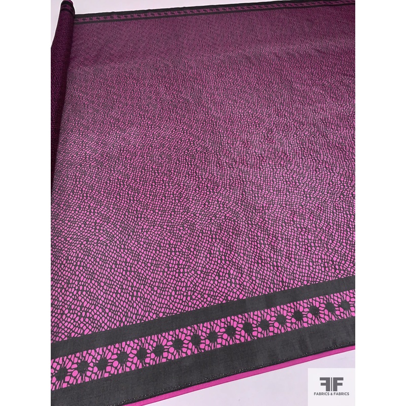 Double Border Pattern Pebble Graphic Printed Silk Organza – Fuchsia / Black Fabric by the Yard