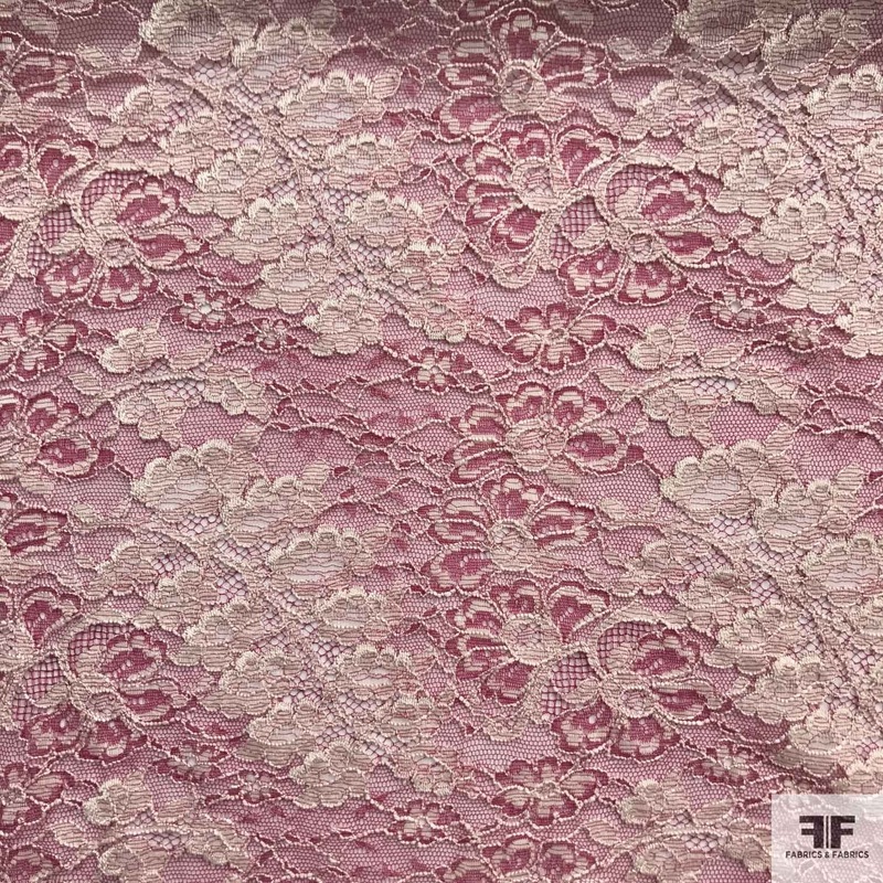 Double Scalloped Leavers Lace – Pink/White Fabric by the Yard