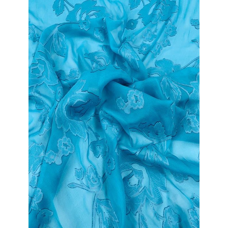 Floral Fil Coup Silk Chiffon – Turquoise Fabric by the Yard