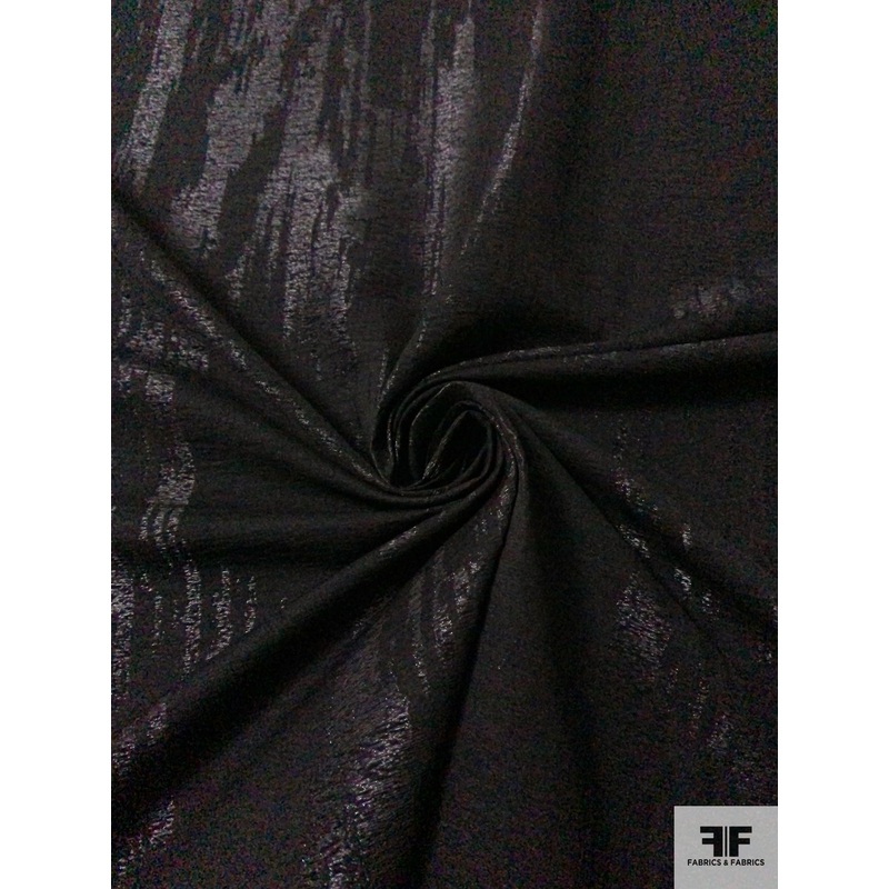 Italian Streak Striations Stretch Metallic Brocade – Black Fabric by the Yard