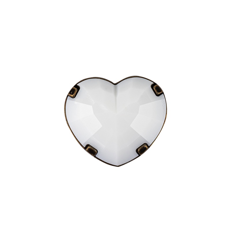 Italian White and Bronze Faceted Heart Shaped Shank Back Button – 32L/20mm