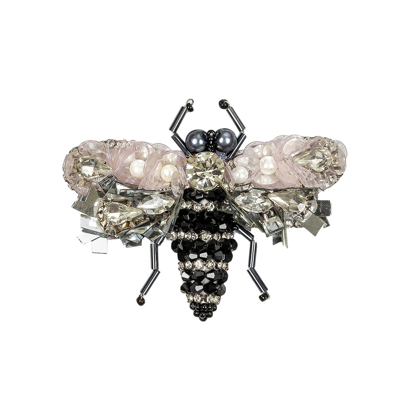 Mary’s Rose, Gunmetal and Black Fly Rhinestone, Sequins and Glass Beaded Applique – 2.25″ X 2.875″