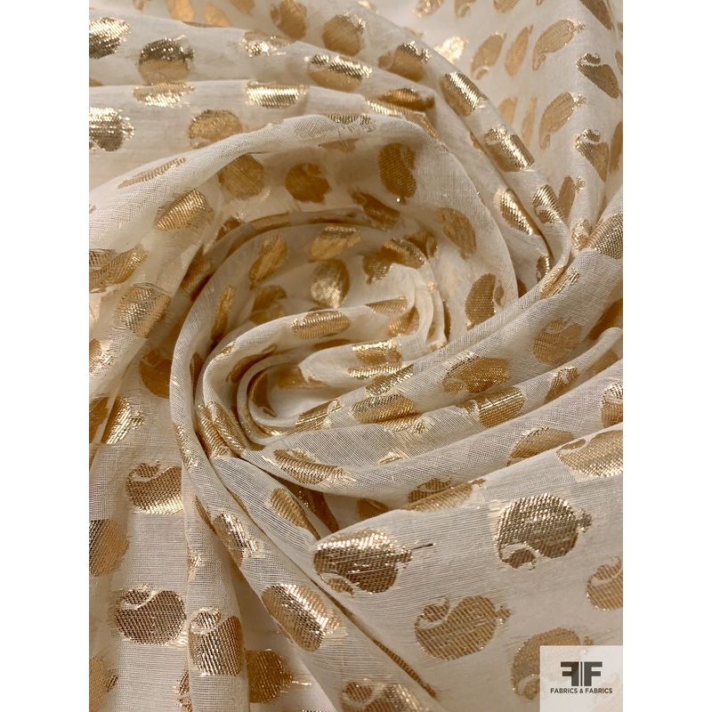 Paisley Novelty Lurex Silk Organza – Gold / Light Ivory Fabric by the Yard