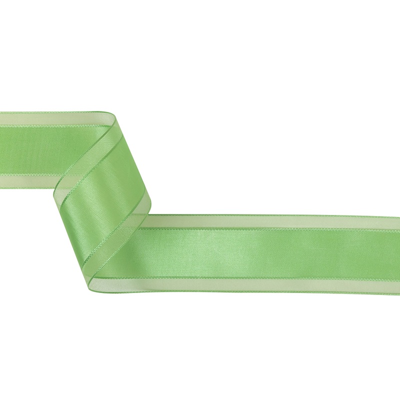 Patina Green Woven Ribbon with Sheer Organza Borders – 1.5″