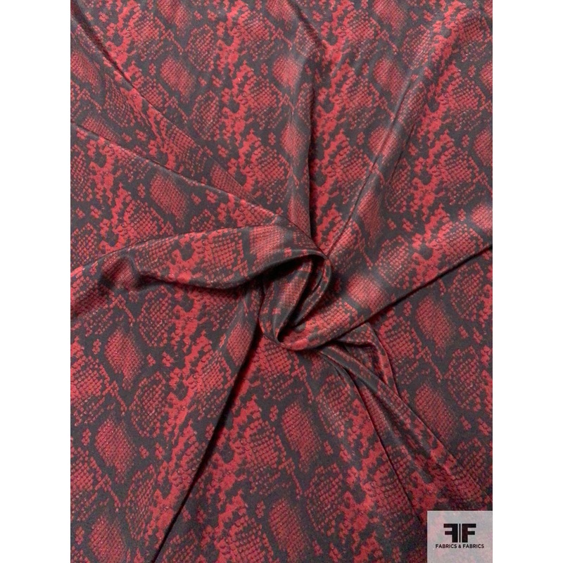 Snakeskin Printed Silk Crepe de Chine – Maroon / Black Fabric by the Yard