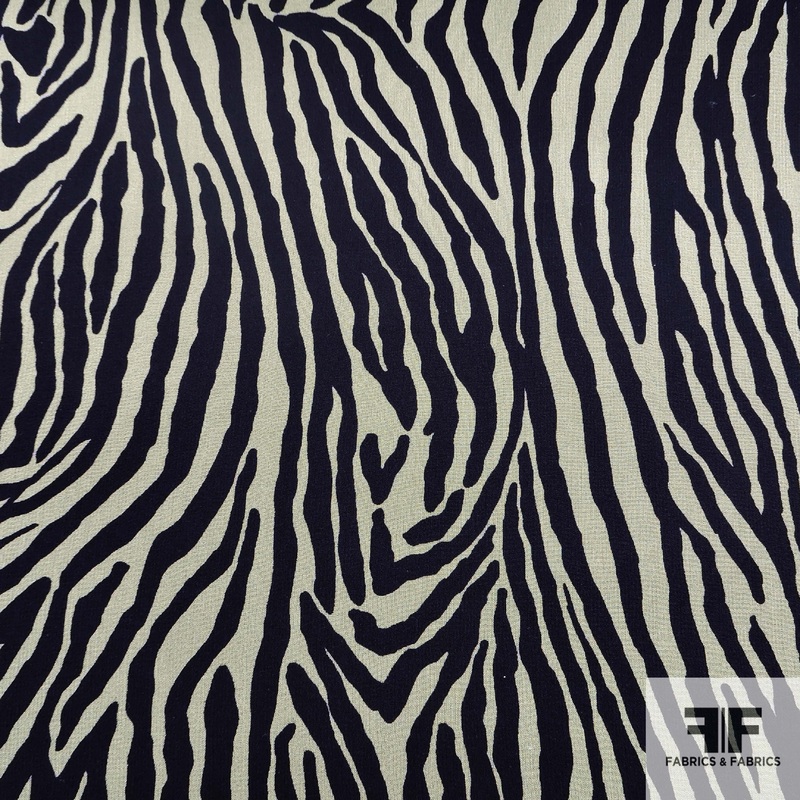 Zebra Printed Silk Chiffon – Black/Green Fabric by the Yard