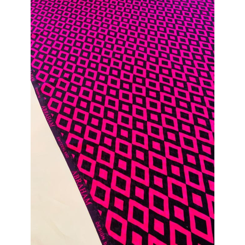 Abraham Geometric Diamond Printed Silk Jacquard – Fuscia / Navy Fabric by the Yard