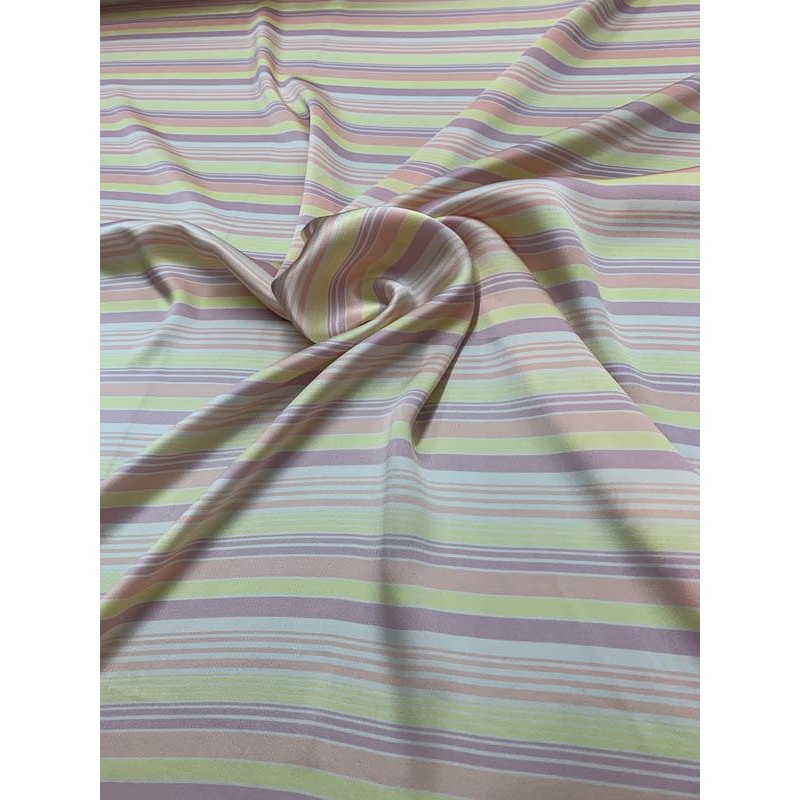 Cotton Candy Striped Printed Silk Charmeuse – Yellow / Pink / Purple Fabric by the Yard