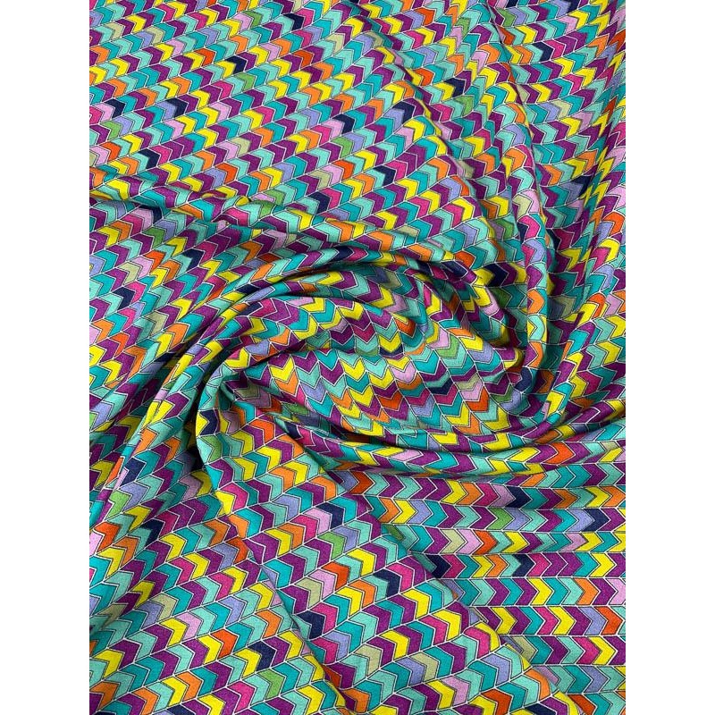 Italian Chevron Arrows Printed Light-Weight Satin Silk Chiffon – Multicolor Fabric by the Yard