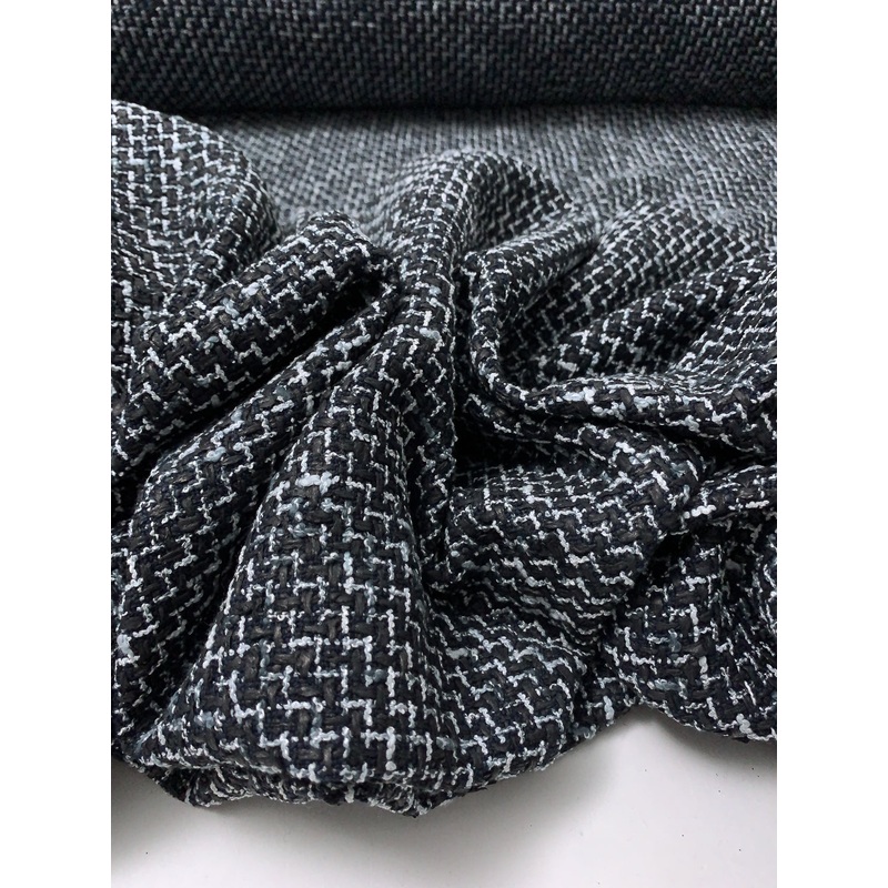 Made in England Tweed Suiting – Navy / Black / Light Grey Fabric by the Yard