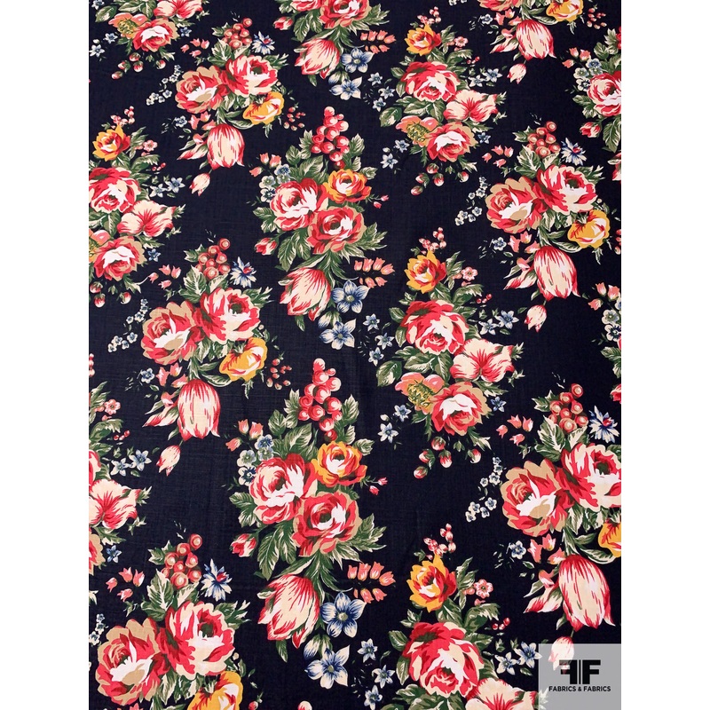 Made in Japan Floral Printed Linen-Cotton – Multicolor Fabric by the Yard