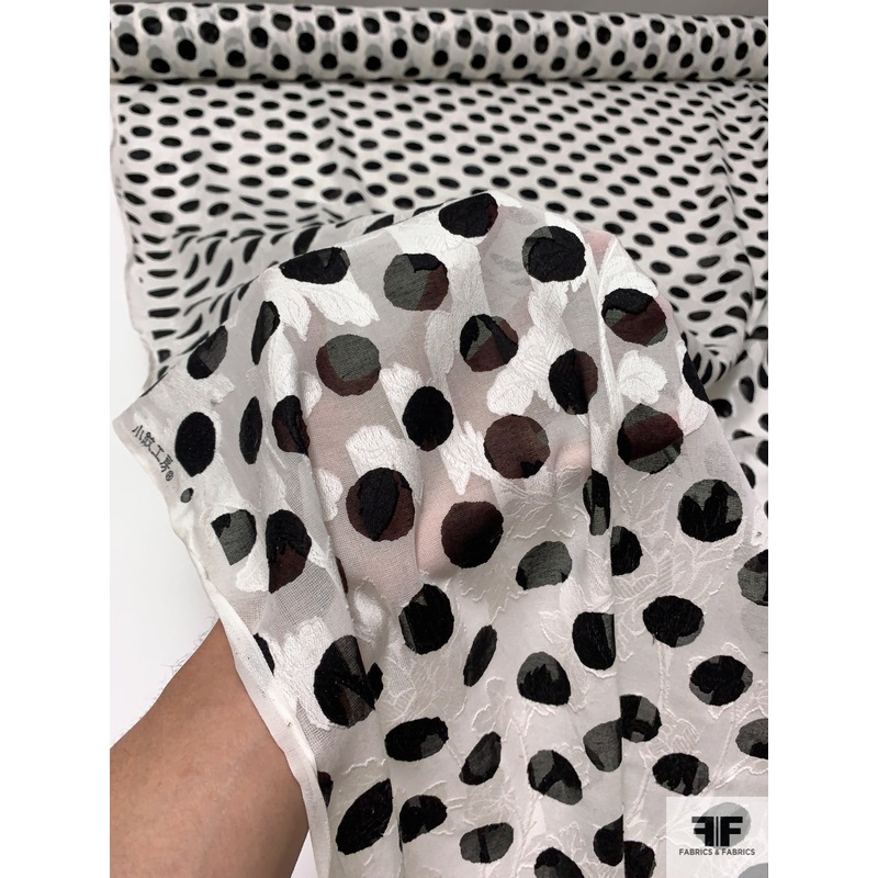 Made in Japan Polka Dot Printed and Floral Fil Coup Cotton Voile – Black / Off-White Fabric by the Yard