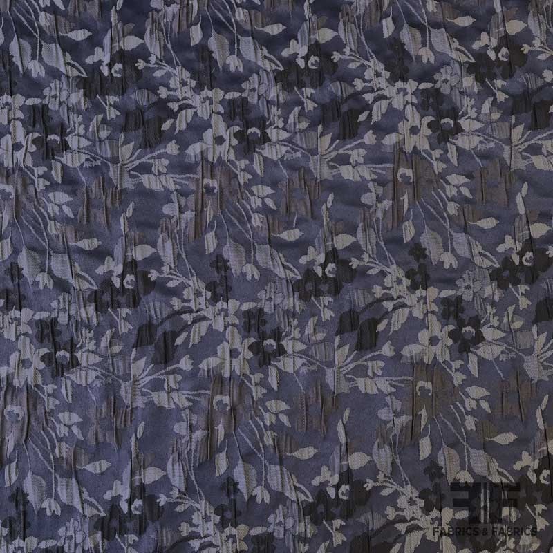 Small Scale Floral Brocade – Blue/Grey Fabric by the Yard