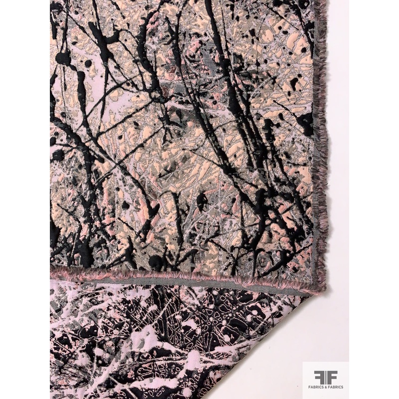 Splatter Pattern Brocade – Pink / Black / Grey Fabric by the Yard