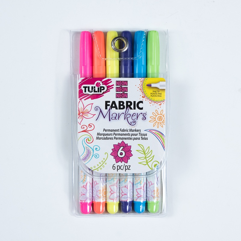Tulip Fine Tip Neon Color Fabric Markers – 6-Pack