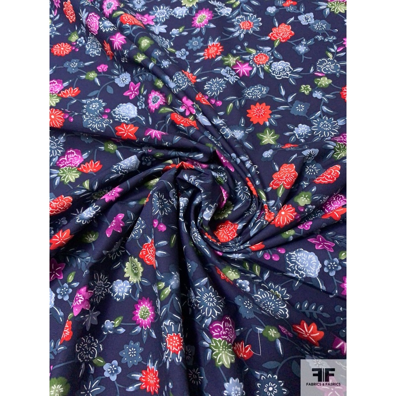 Cute Floral Printed Cotton Lawn – Navy / Red / Magenta / Teal Fabric by the Yard