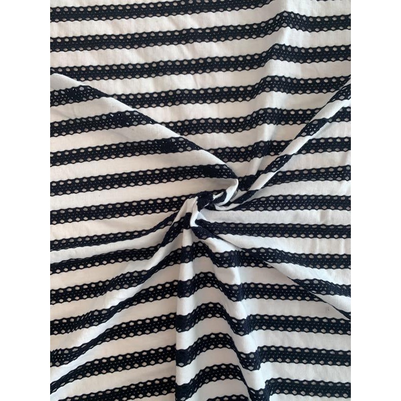 Horizontal Fishnet Striped Cotton Rayon Spandex Jersey Knit – Navy / White Fabric by the Yard