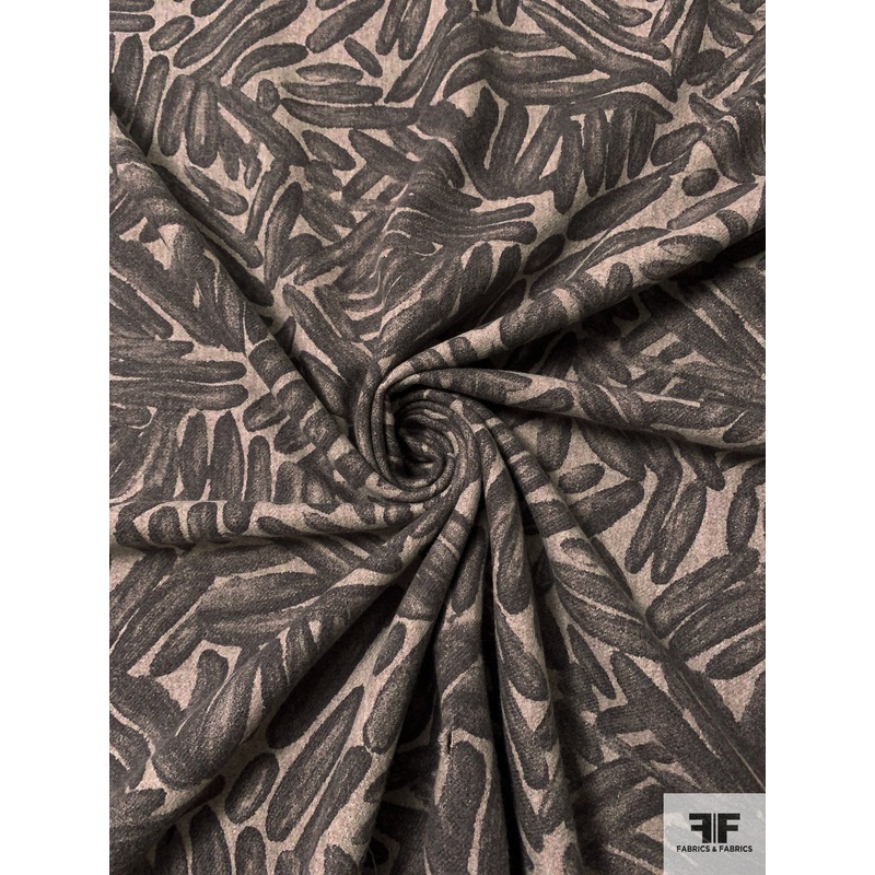 Italian Printed Wool Blend Flannel Jacket Weight – Dark Grey / Taupe Fabric by the Yard