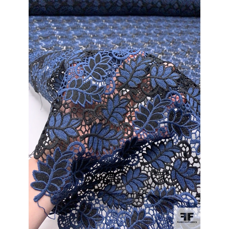 Leaf Pattern Guipure Lace – Navy Blue / Black Fabric by the Yard