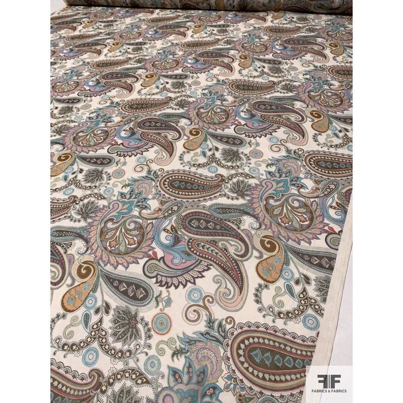 Paisley Printed Silk Chiffon – Multicolor Earth Fabric by the Yard