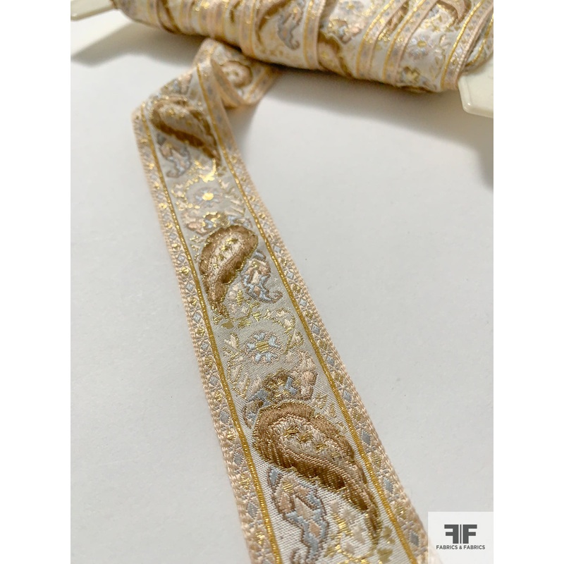 Regal Antique-Like Jacquard Trim – Earth Tones / Gold Fabric by the Yard