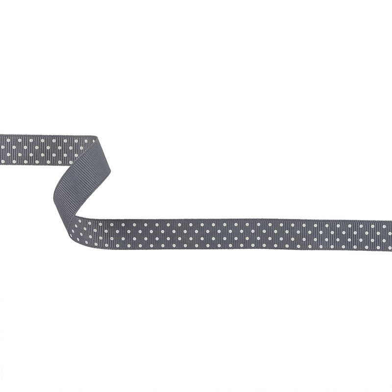 Steel Gray and White Polka Dots Grosgrain Ribbon – 0.625″