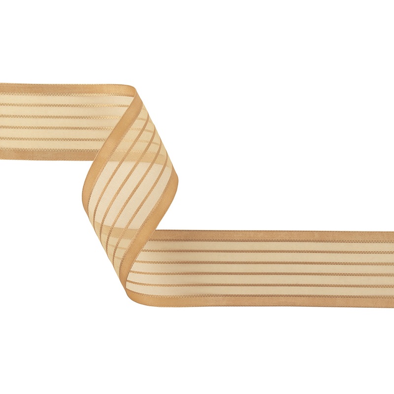 Tan Striped Sheer Ribbon with Opaque Borders – 1.5″